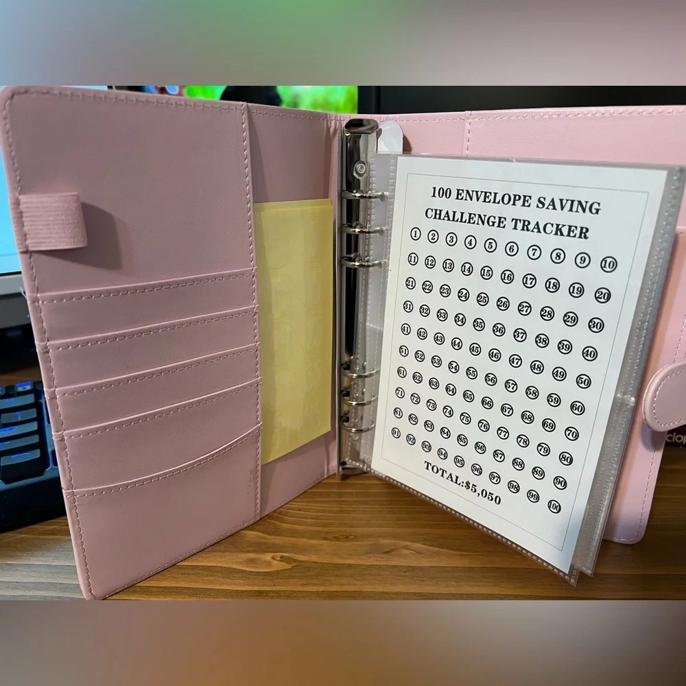 Pink 100 Envelope Savings Challenge Binder
